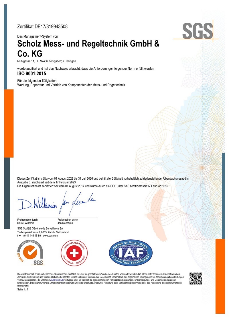 ISO 9001 SGS Zertifikat